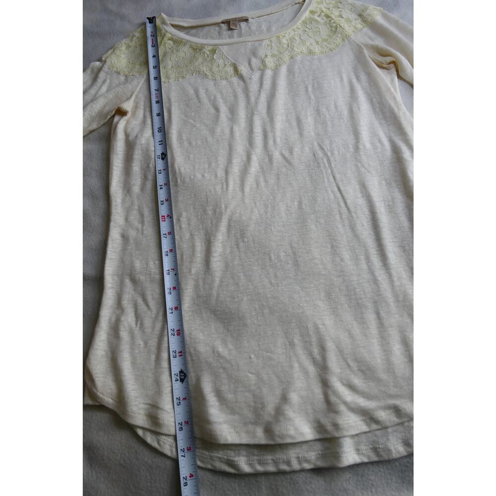 Bordeaux Anthropologie Cream Linen Lace Trim Short Sleeve Top XS Floral Boho - Picture 4 of 6